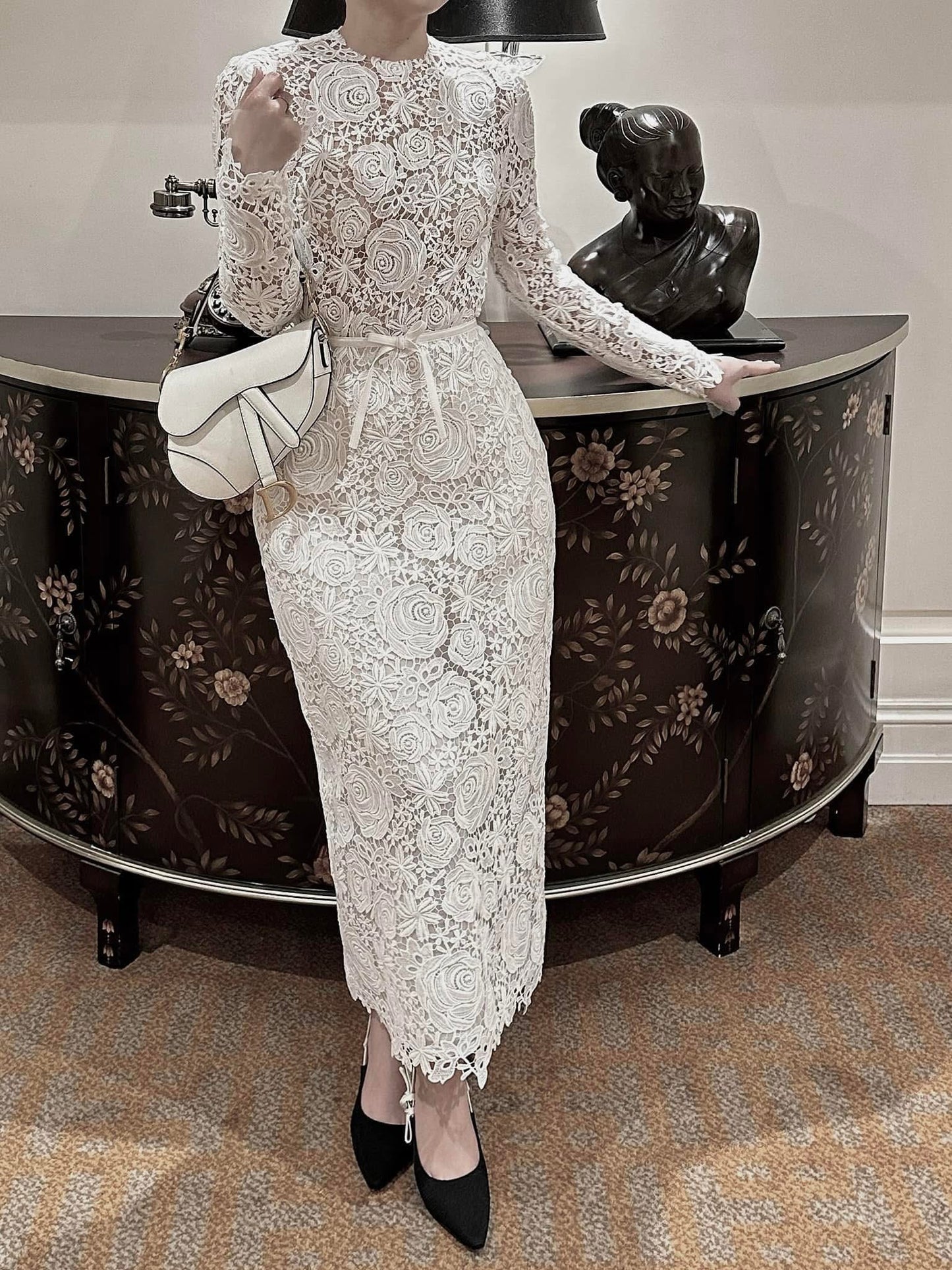 Long sleeve lace white dress