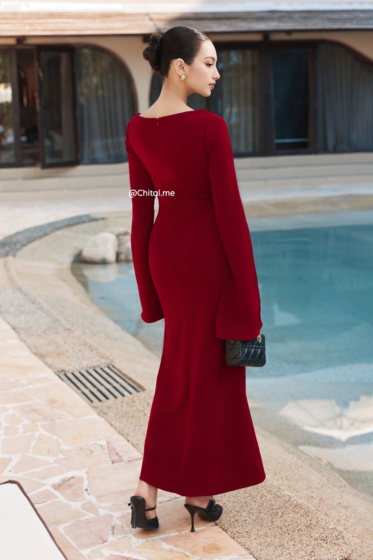 Burgundy pleated dress