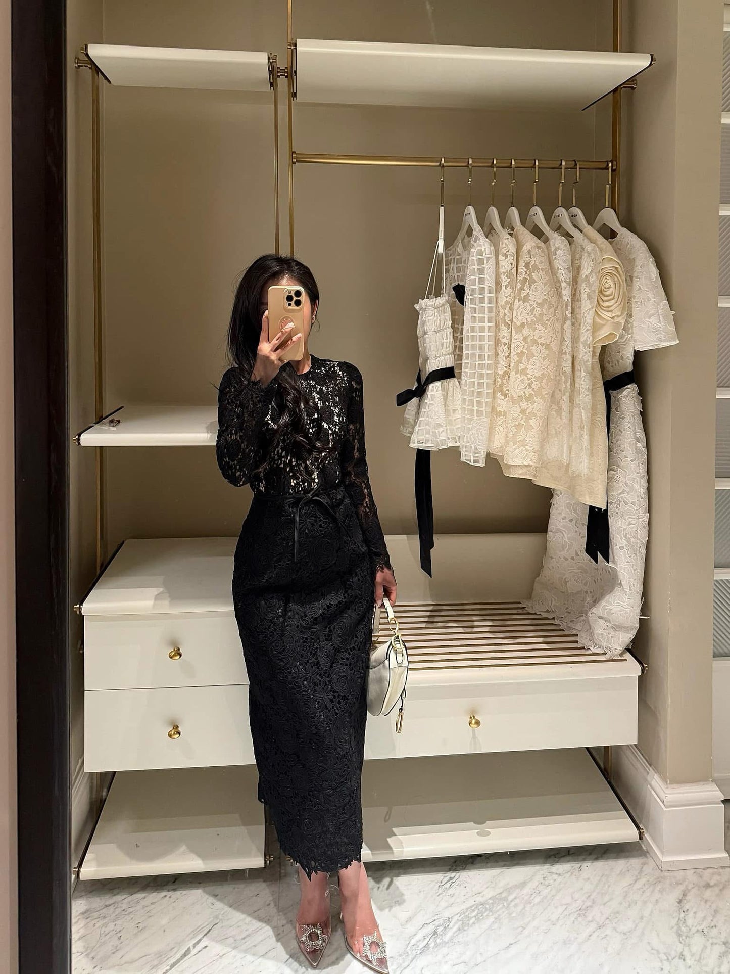 Long sleeve lace black dress