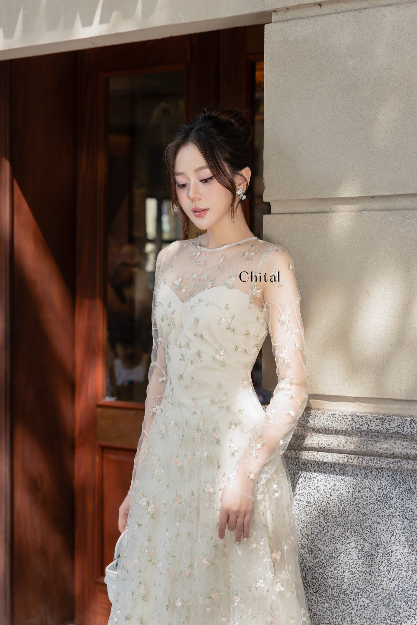 Ethereal Floral Embroidered Mesh Maxi Dress