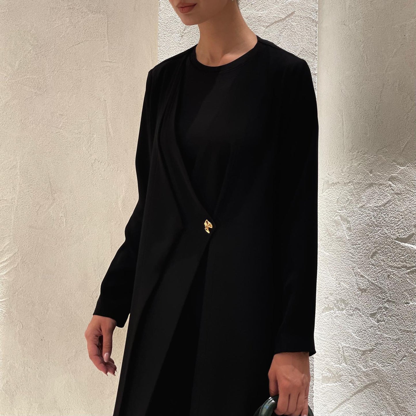 Double layered abaya with unique golden button