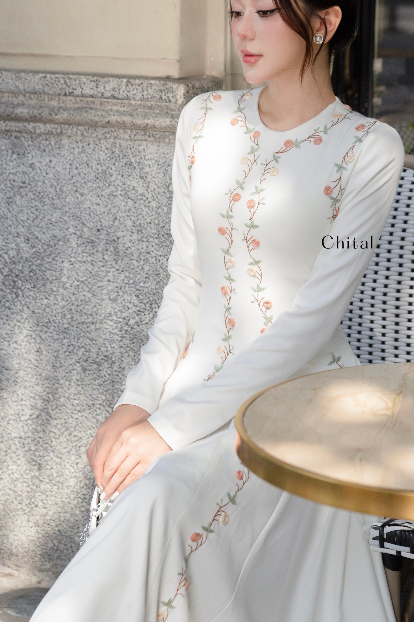 White Floral Hand-Embroidered Maxi Dress