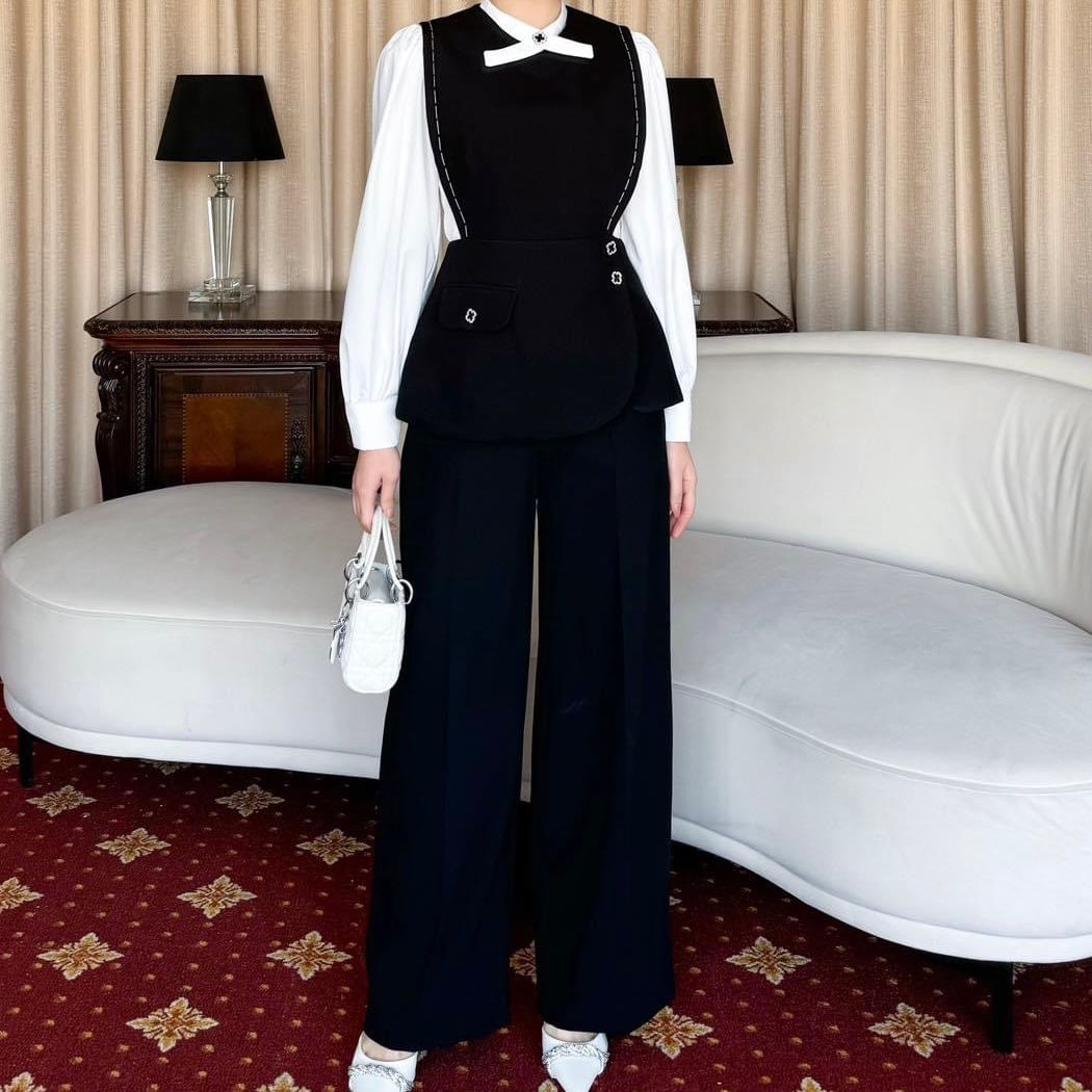 Black and white Blazer and Pants Set