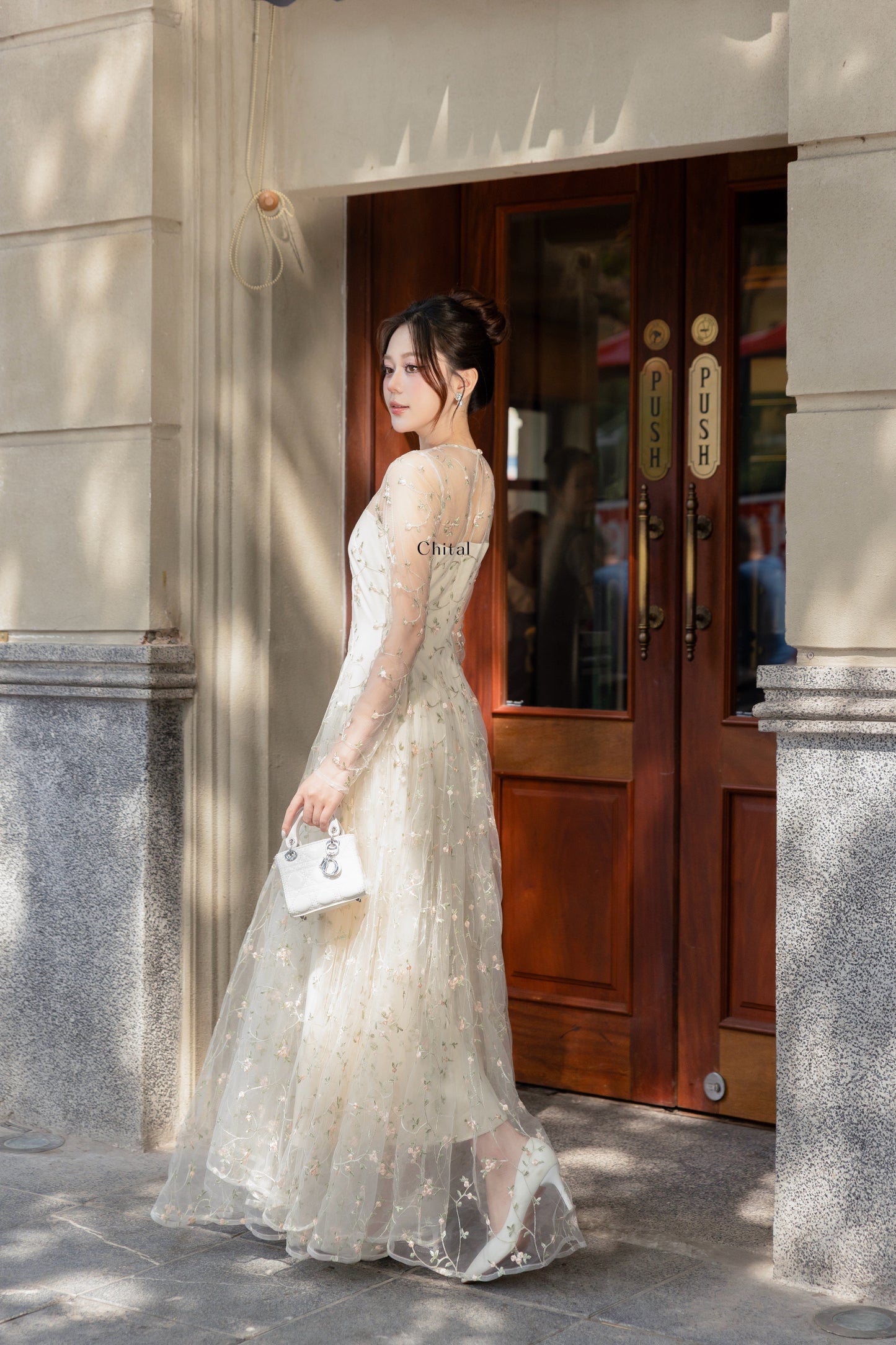 Ethereal Floral Embroidered Mesh Maxi Dress