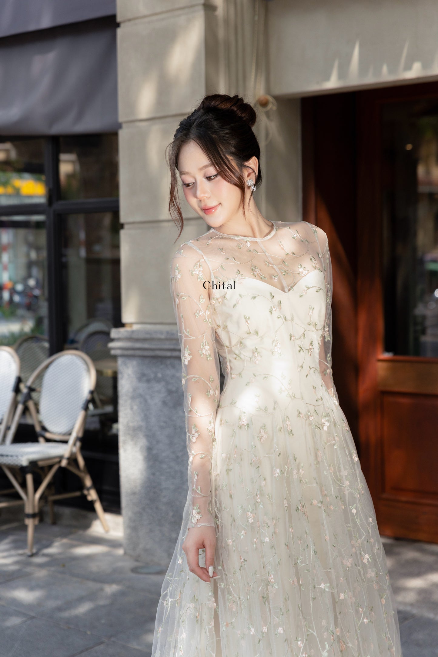 Ethereal Floral Embroidered Mesh Maxi Dress