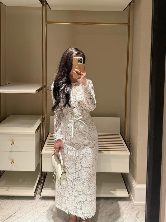 Long sleeve lace white dress
