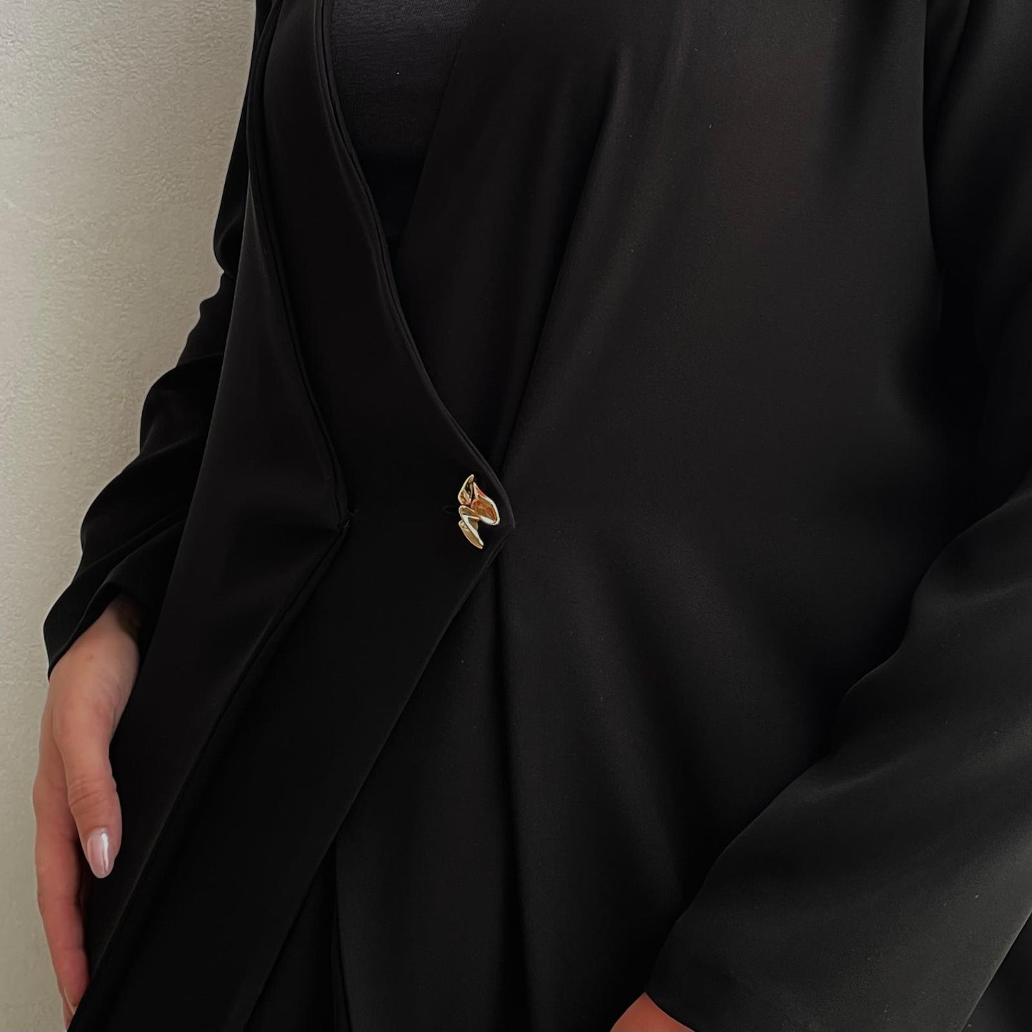 Double layered abaya with unique golden button