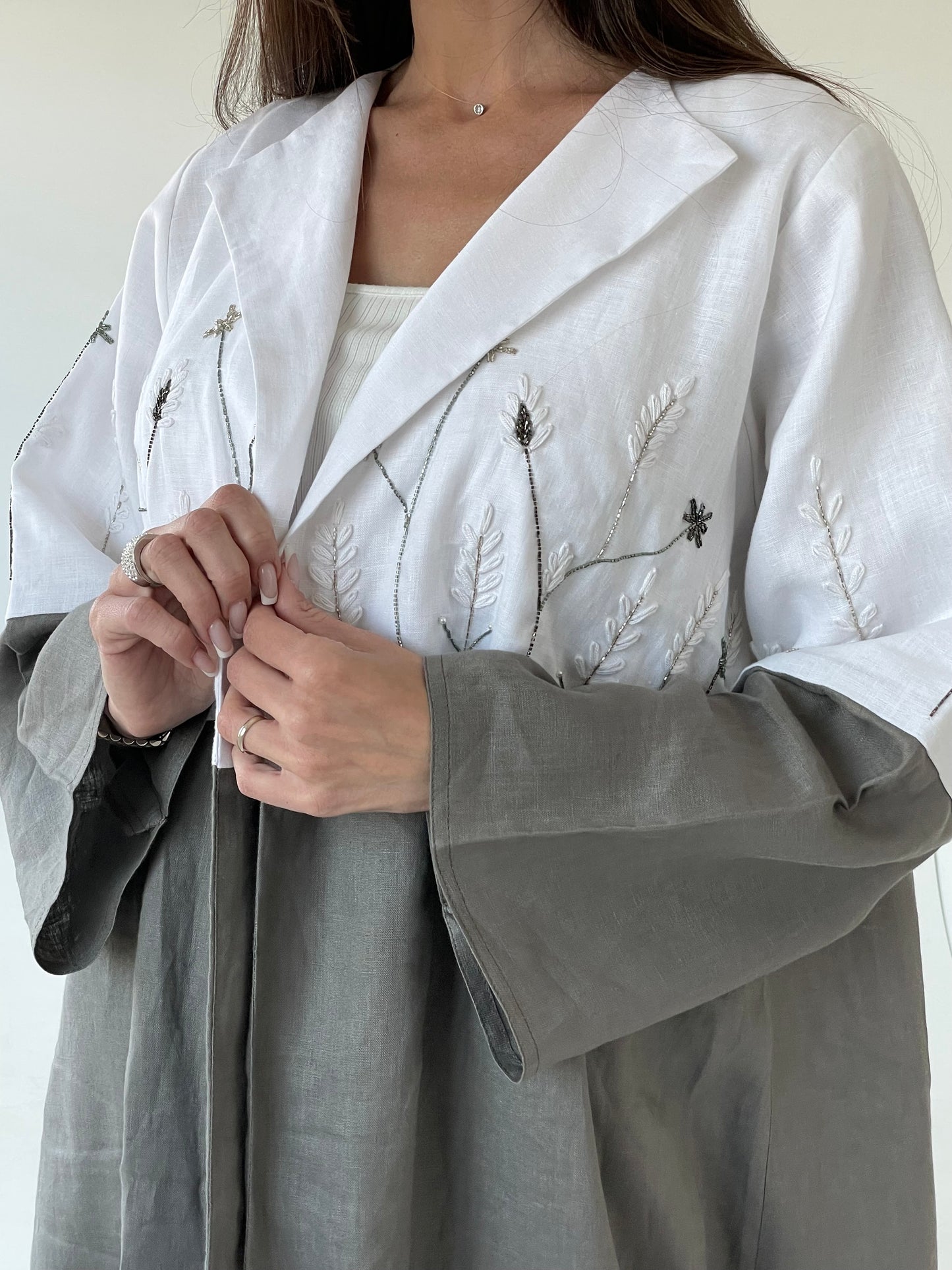 Meadow Contrast Linen Abaya