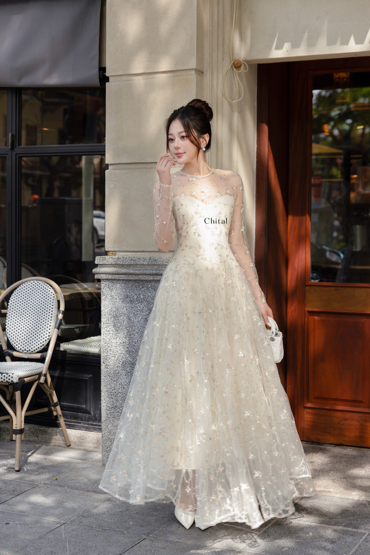 Ethereal Floral Embroidered Mesh Maxi Dress