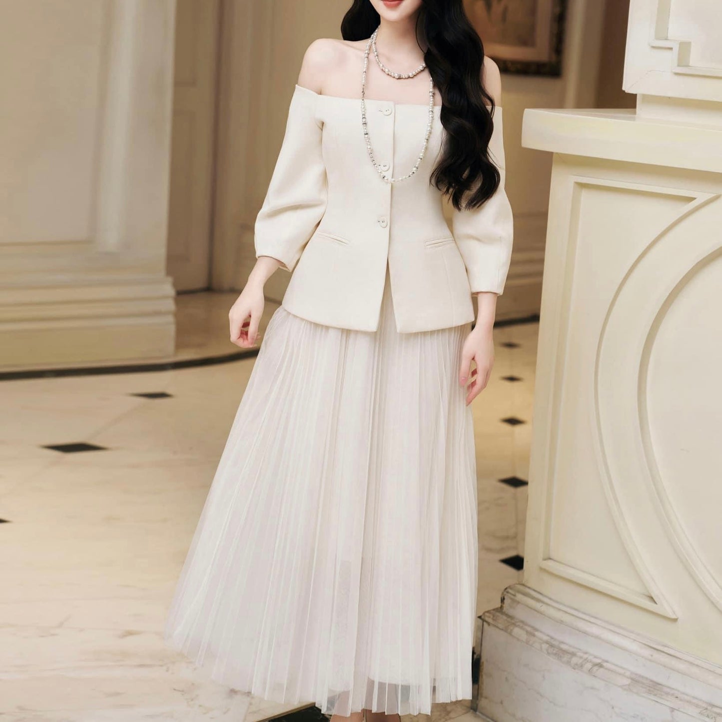 ivory blazer and skirt set