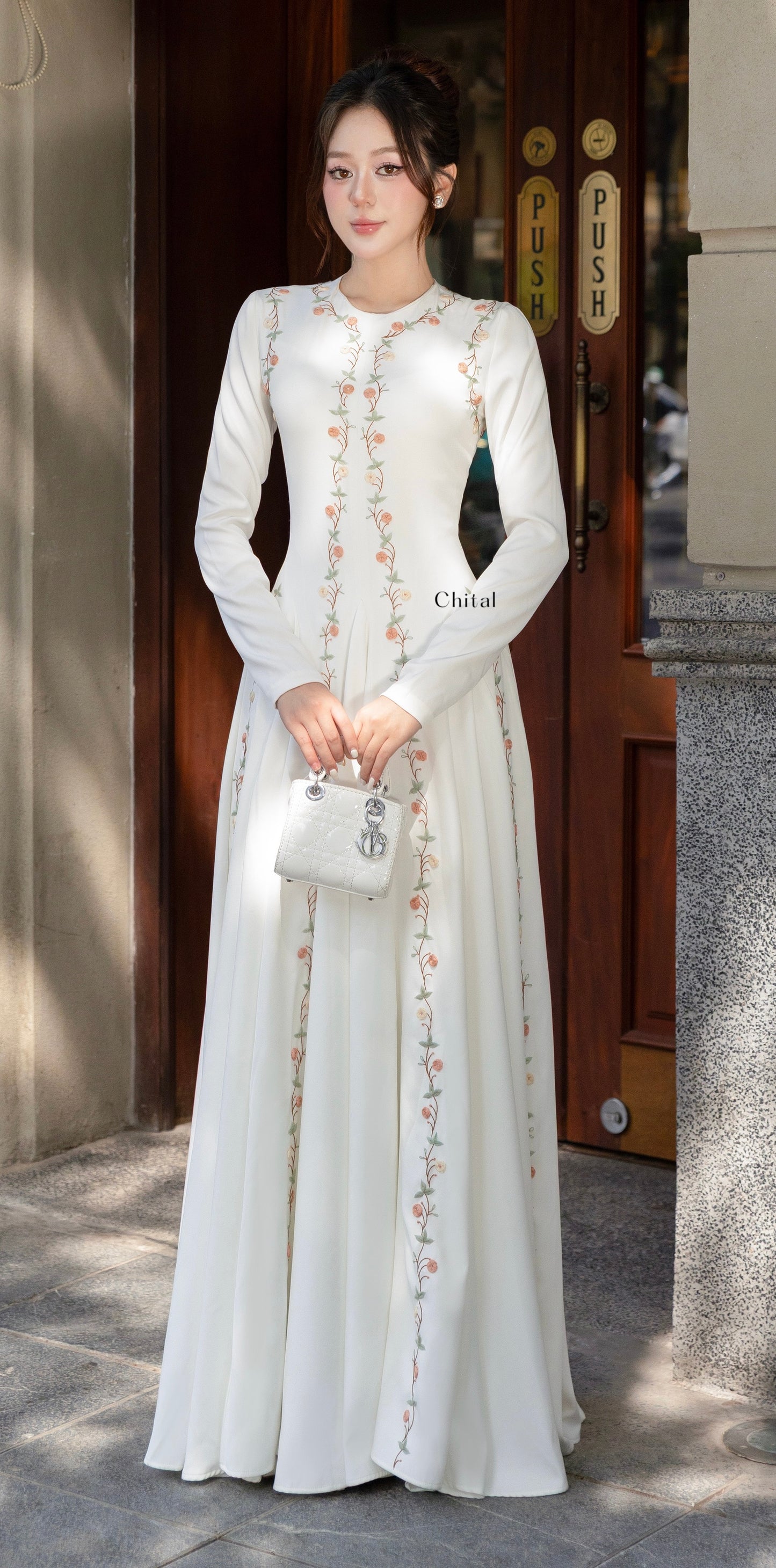 White Floral Hand-Embroidered Maxi Dress
