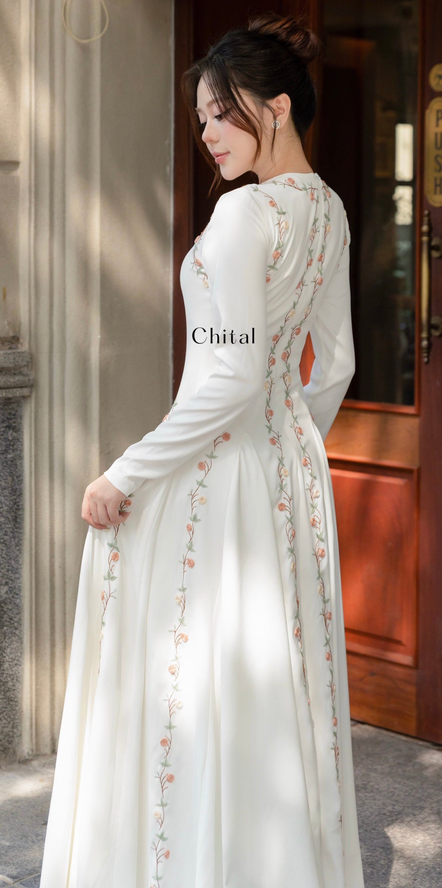 White Floral Hand-Embroidered Maxi Dress