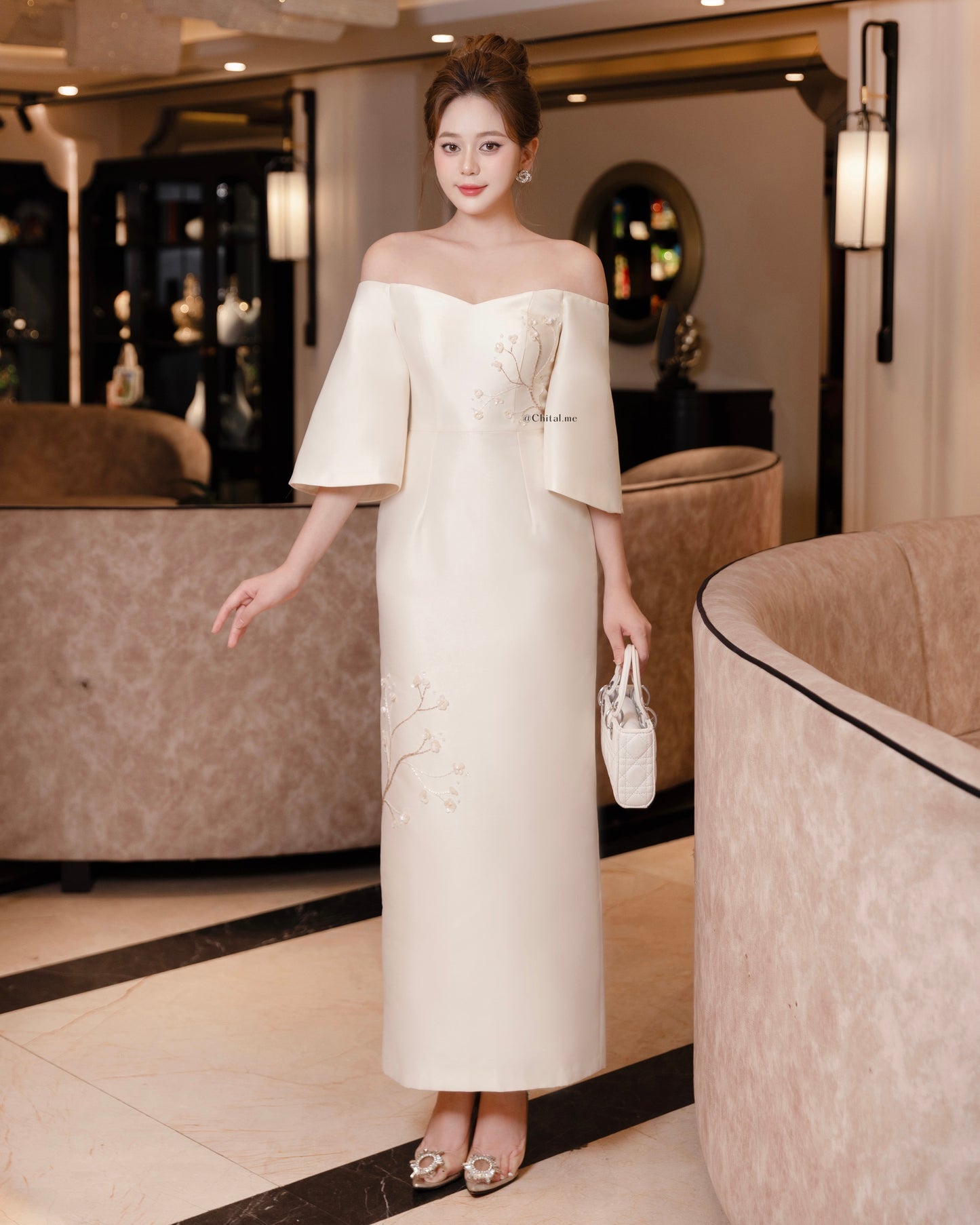 Ivory maxi dress with embellishment