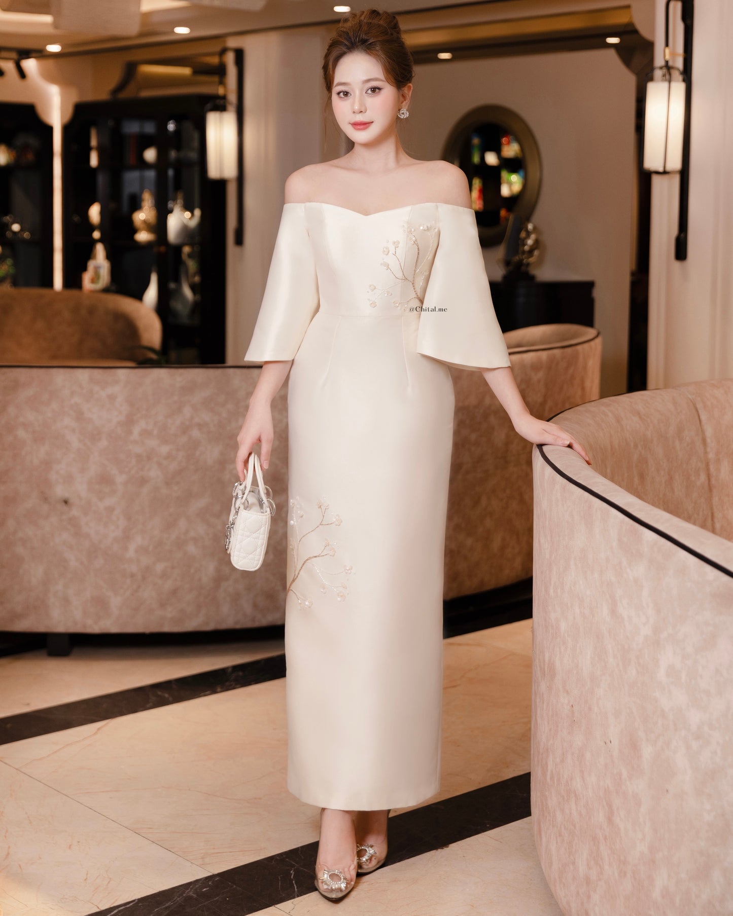 Ivory maxi dress with embellishment