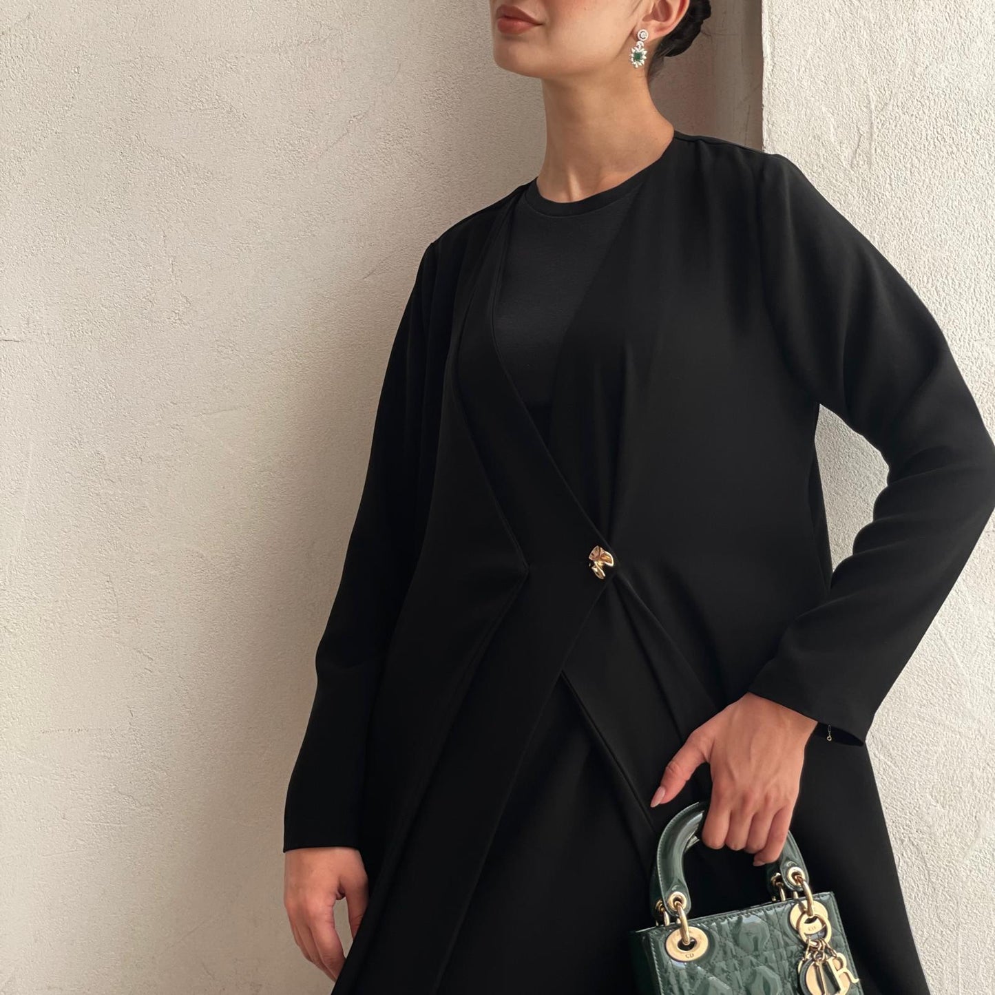 Double layered abaya with unique golden button