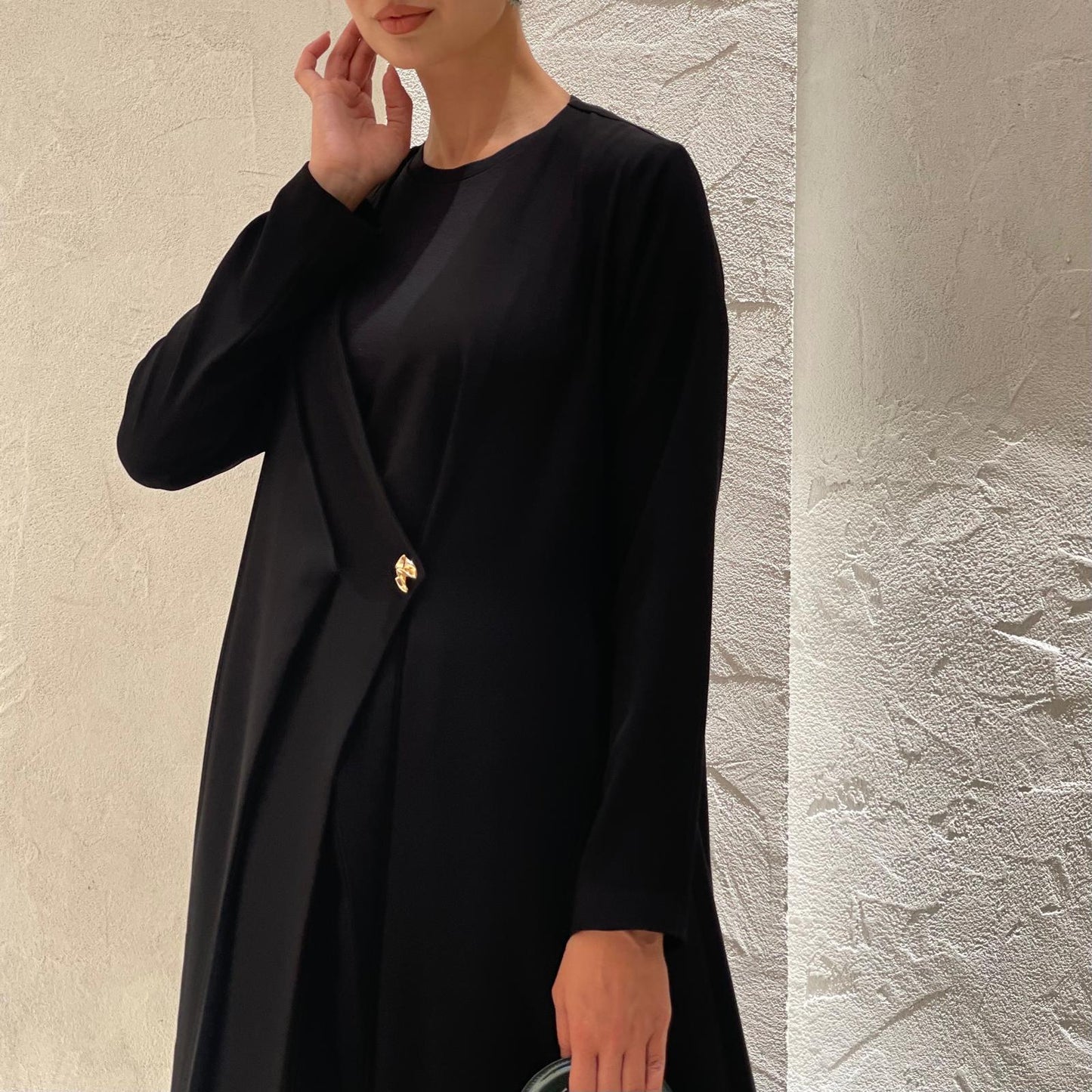 Double layered abaya with unique golden button